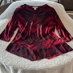 Christopher & Banks Red and Black V-Neck Studded Tunic